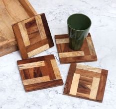 Handcrafted Modern Wooden Coasters for Decor - Pack of 4
